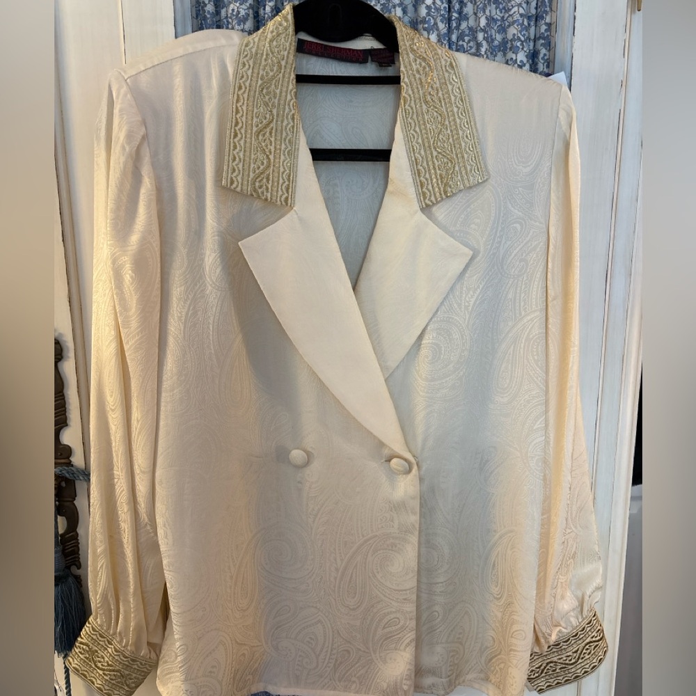 Vintage Jerri Sherman Elegant Cream Double-Breasted Women's Jacket